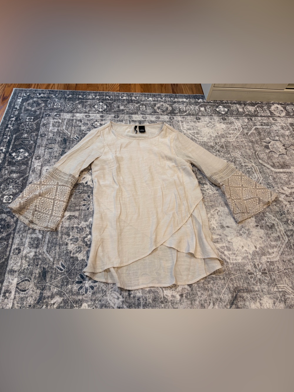 new directions Cream Layered Knit Bell-Sleeve Top